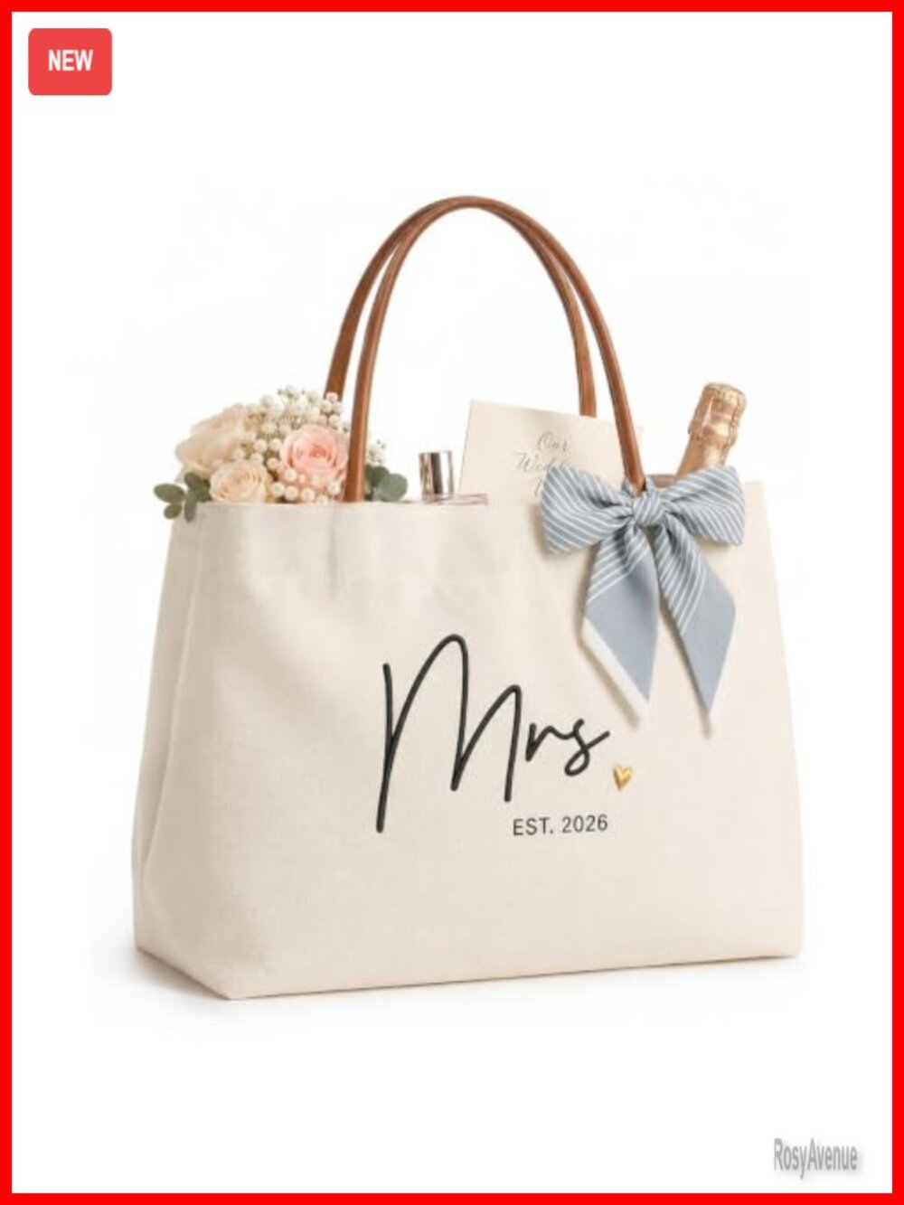 Canvas Tote Bag Mrs Est 2026 Embroidered Bride Gift